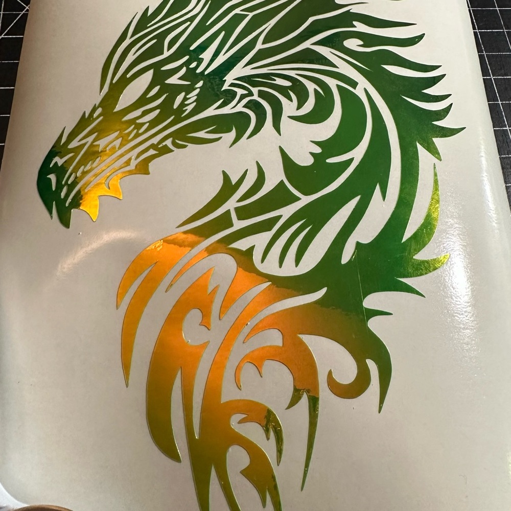 Holographic green dragon car decal